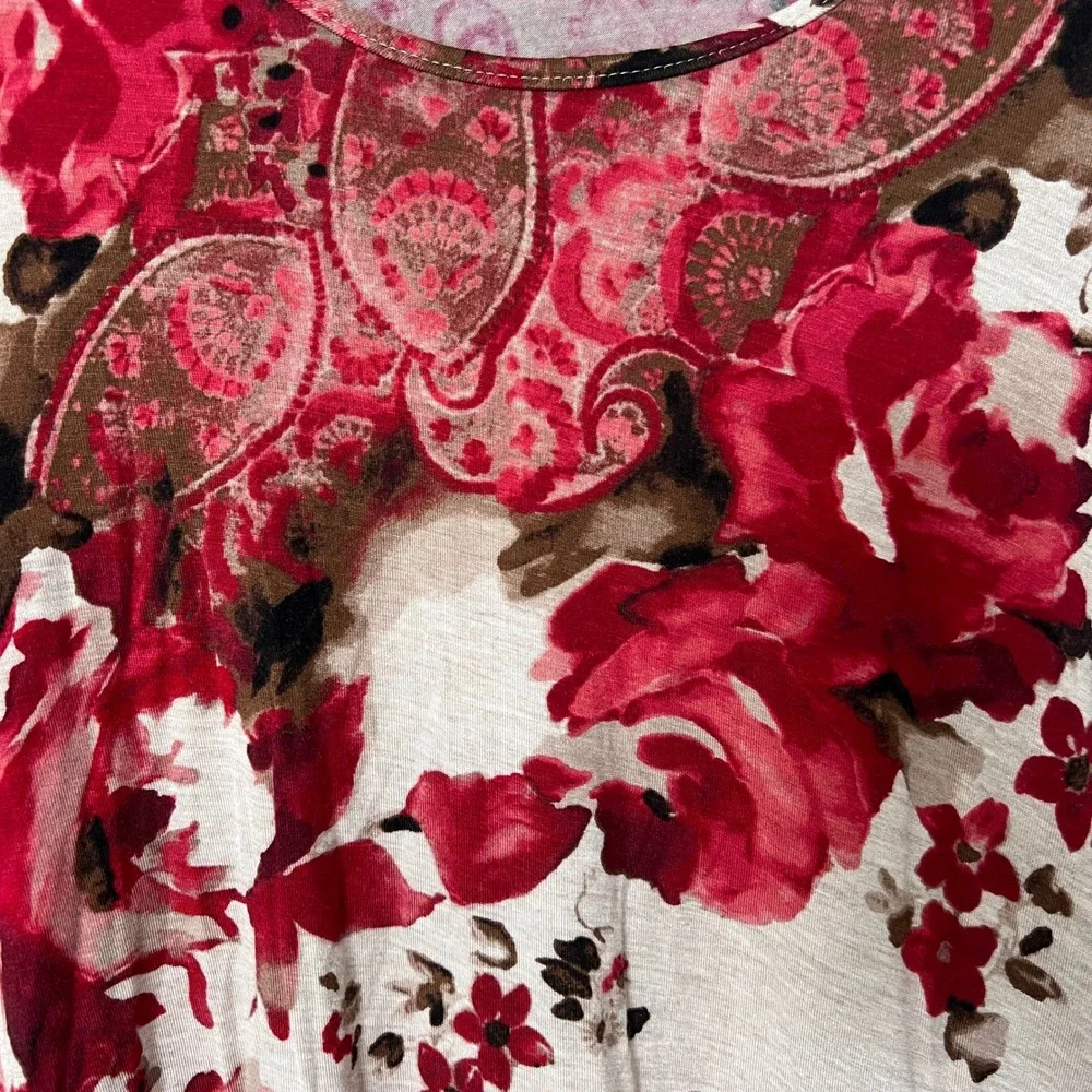 Chicos Size 0 Small Floral Paisley Print Bell Sleeve‎ Top Blouse Soft Knit Boho
